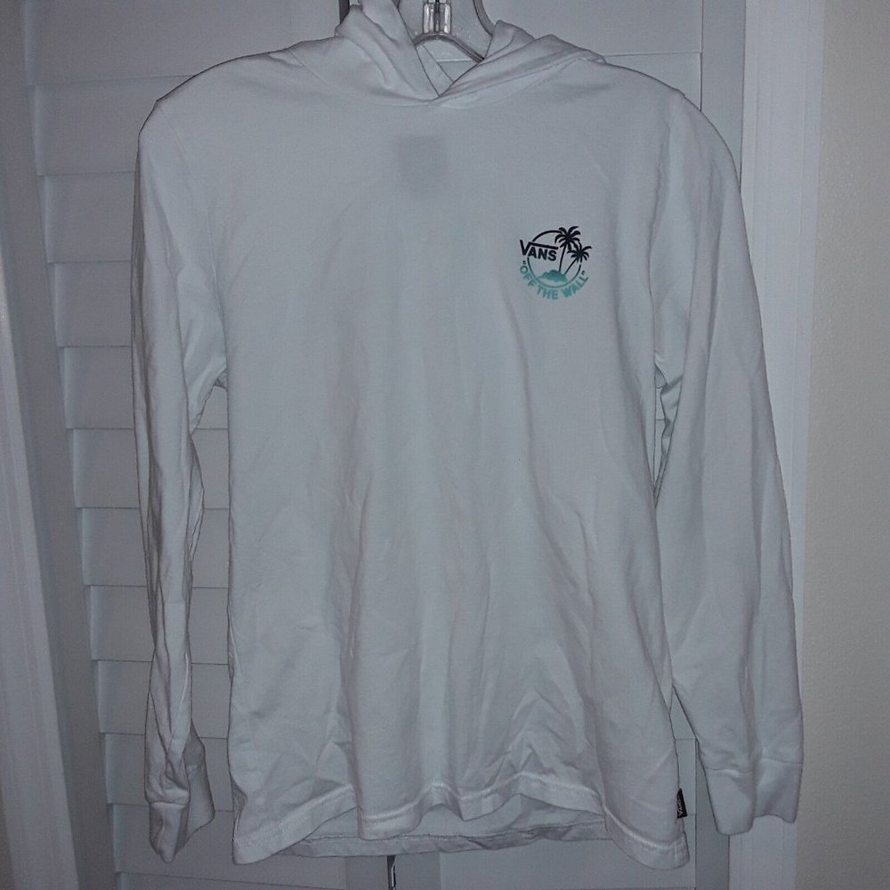 Vans Off The Wall Hooded Shirt, Youth Large, Long Sleeve, White, EUC